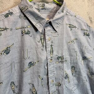 Woolrich Mens XL Fishing Lure Print Short‎ Sleeve Button Up Shirt
